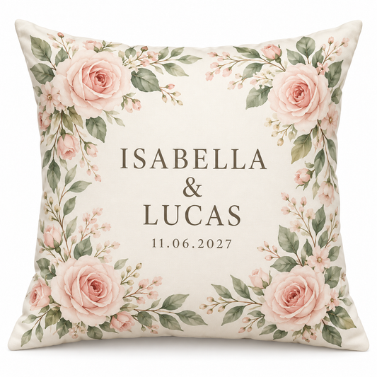 Blush Roses personalized wedding pillow - hero
