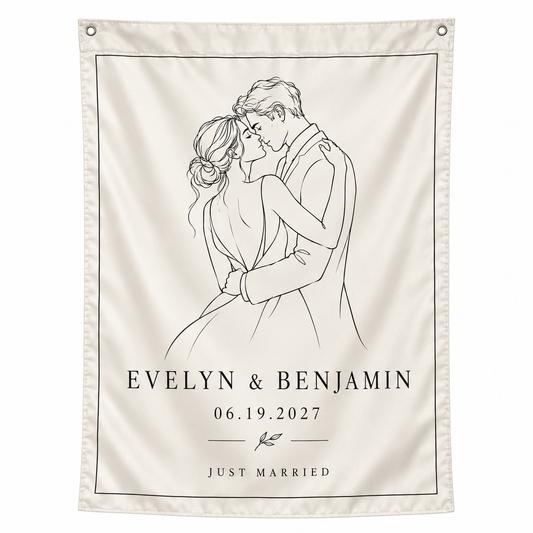 Couple Line Art personalized wedding house flag - hero