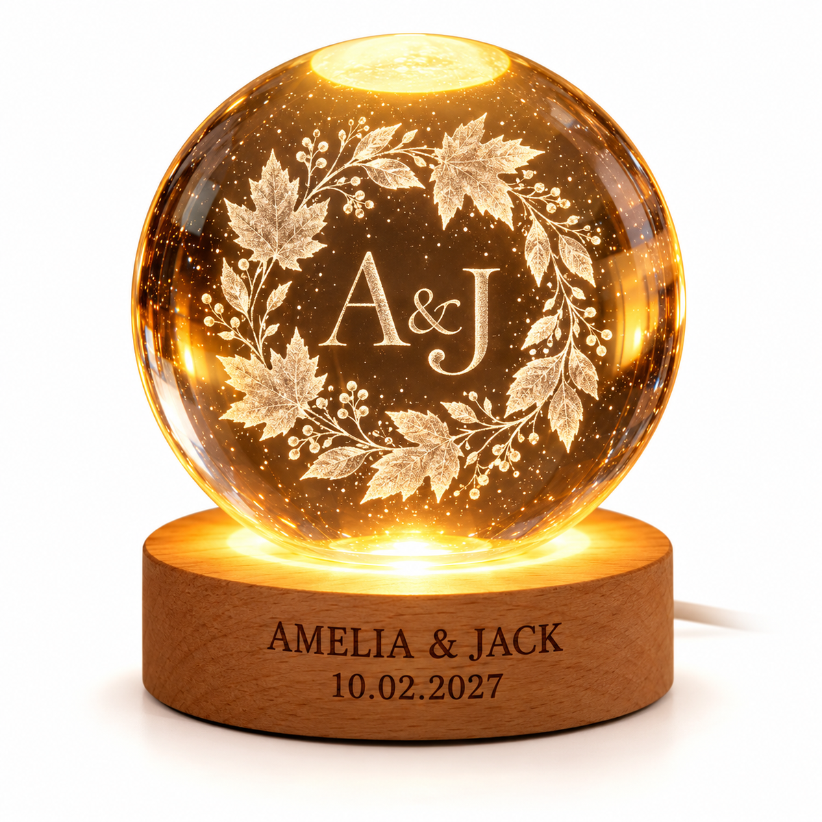 Autumn Wreath personalized crystal ball led keepsake - hero