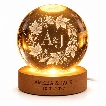 Autumn Wreath personalized crystal ball led keepsake - hero