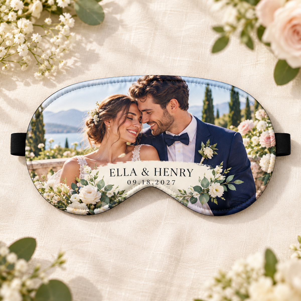 Wedding Photo Memory Sleep Mask; hero. One Day for Lifetime