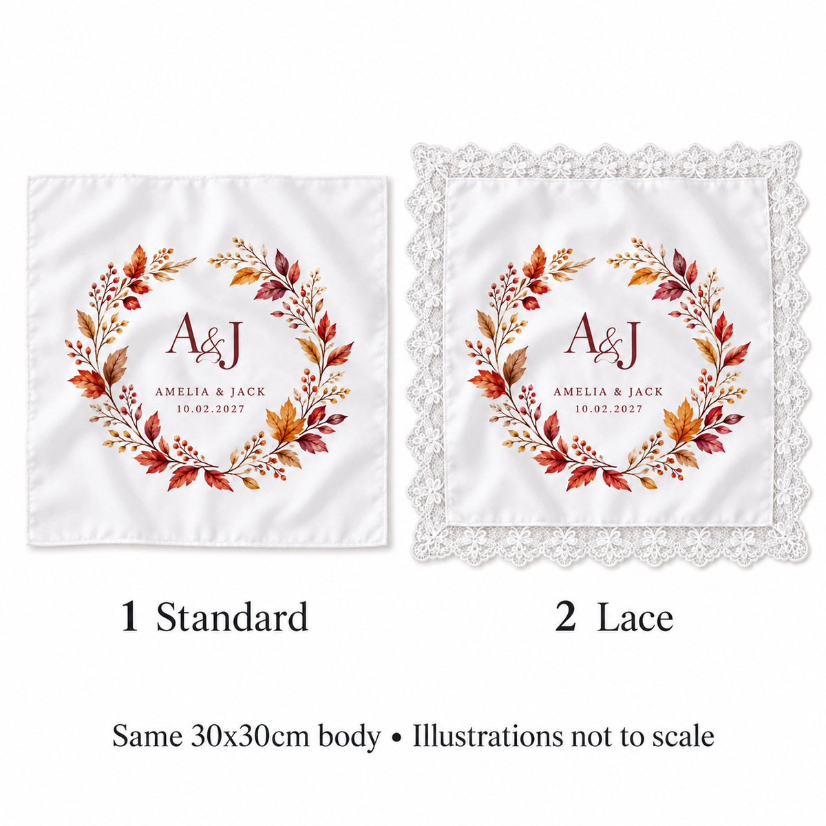 Autumn Monogram printed satin wedding handkerchief - hem options