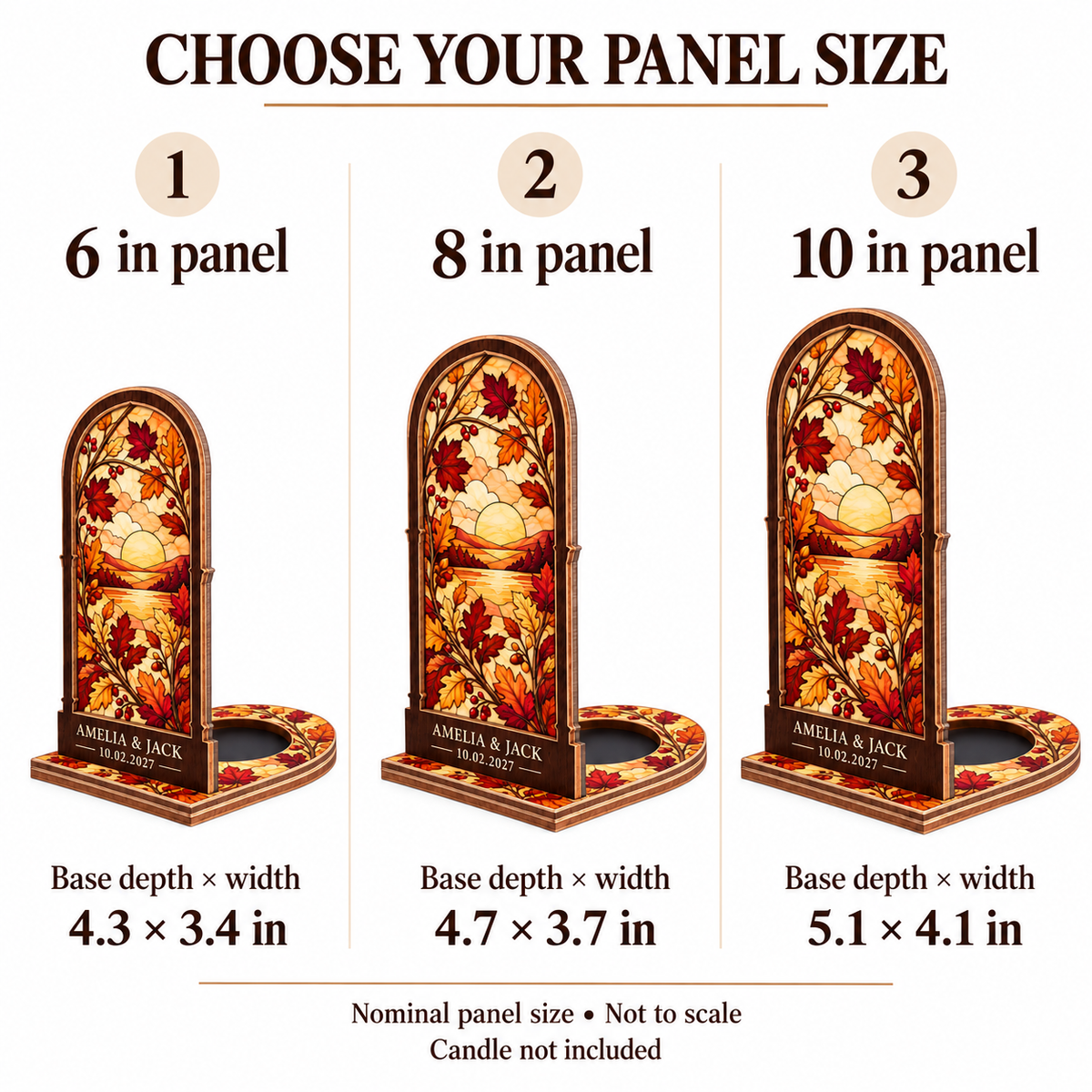 Amber Autumn suncatcher candle holder - size chart