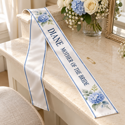 Mother of the Bride Satin Sash; detail. One Day for Lifetime