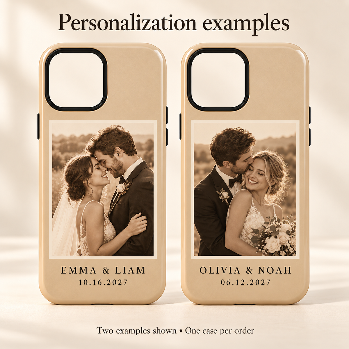 Our Story Photo Magnetic Tough Phone Case; personalization examples. One Day for Lifetime