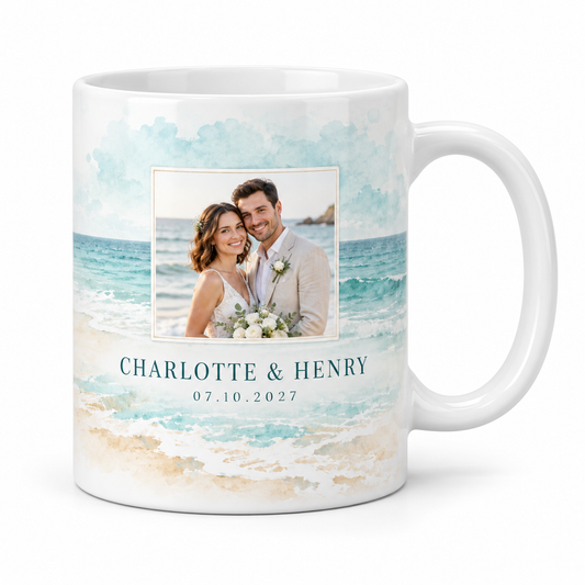 Coastal Photo personalized wedding ceramic mug - hero