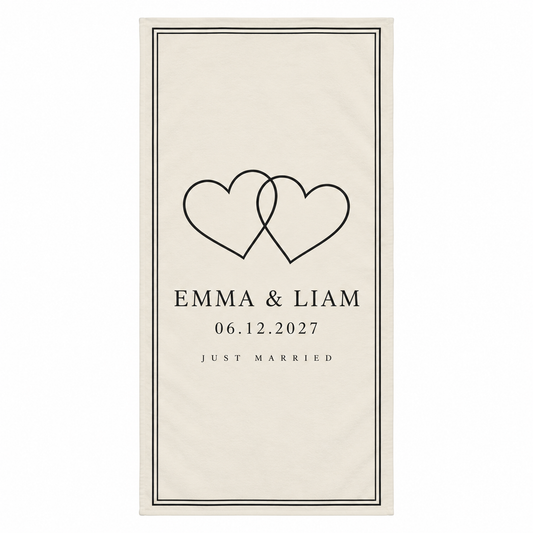 Ivory Linked Hearts personalized wedding beach towel - hero