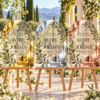 Old World Welcome Personalized Mirror Acrylic Welcome Sign; color variants. One Day for Lifetime
