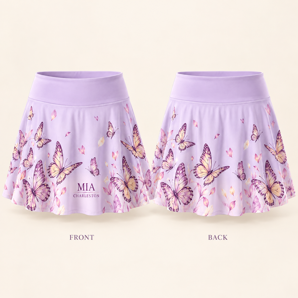 Butterfly Social Tennis Skirt; front back. One Day for Lifetime