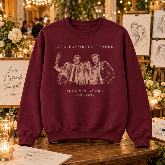 Portrait Station Sketch Personalized Crewneck Sweatshirt; hero. One Day for Lifetime
