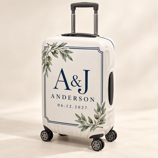 Classic Wedding Monogram Luggage Cover; hero. One Day for Lifetime