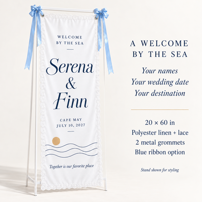 A Tide of Welcome | Personalized Lace Wedding Banner - personalization guide