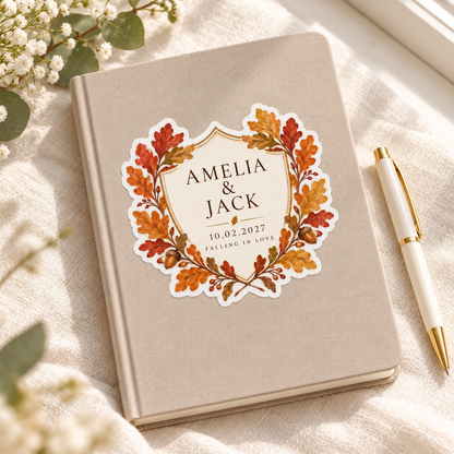 Autumn Leaf personalized wedding sticker - keepsake notebook