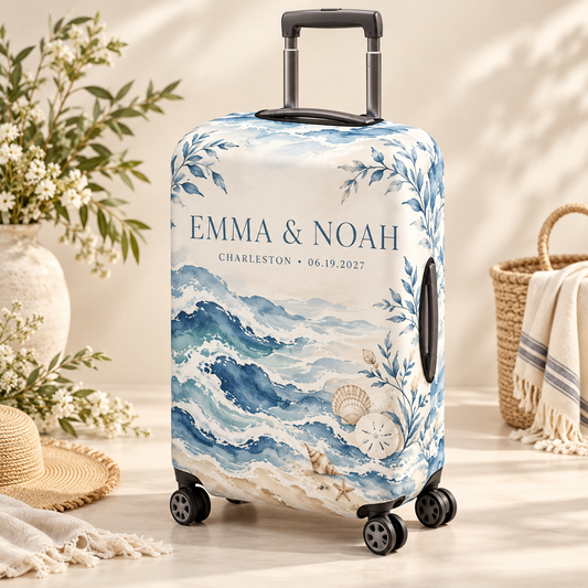 Coastal Vows Luggage Cover; hero. One Day for Lifetime