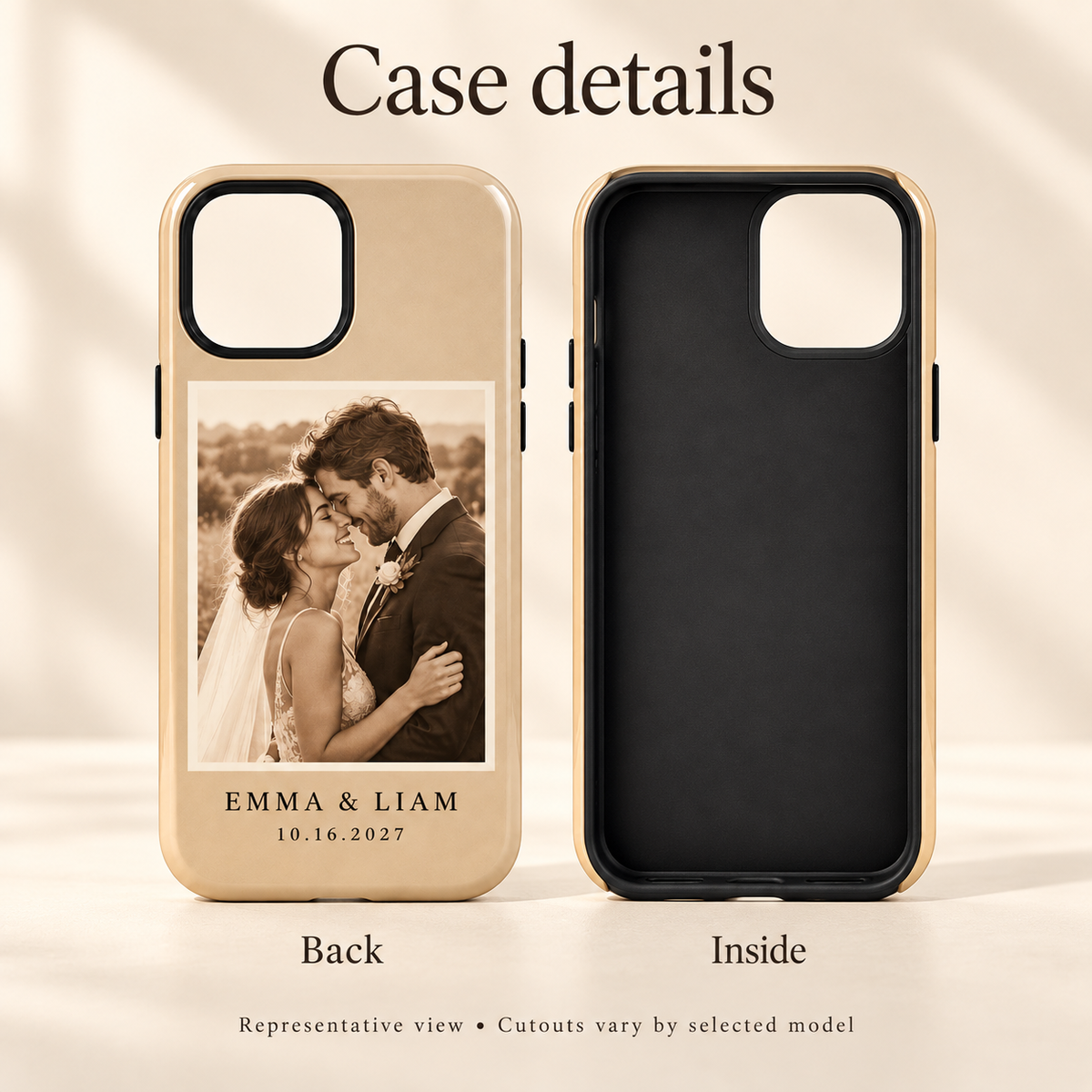 Our Story Photo Magnetic Tough Phone Case; construction views. One Day for Lifetime