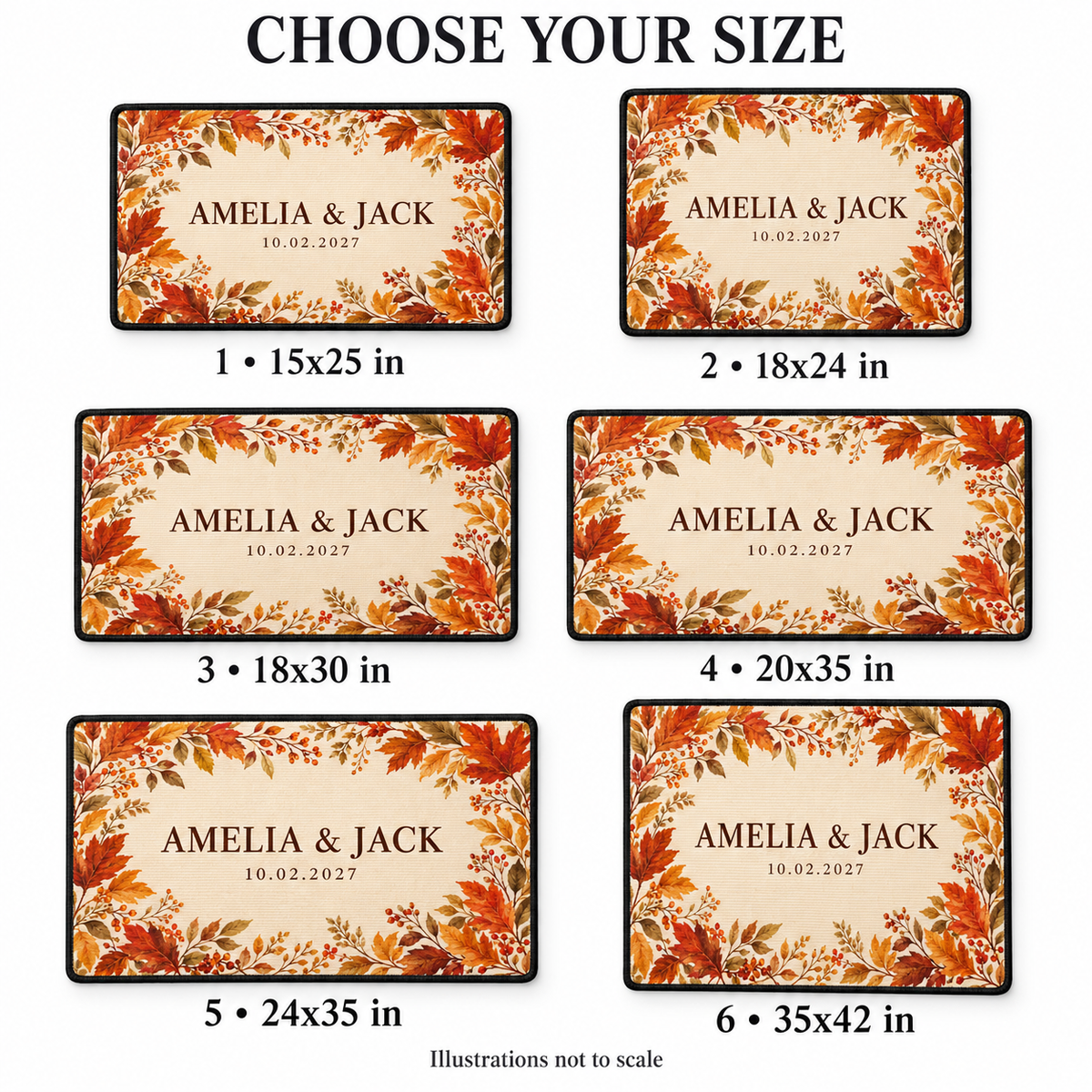 Autumn Leaf Frame personalized wedding doormat - options