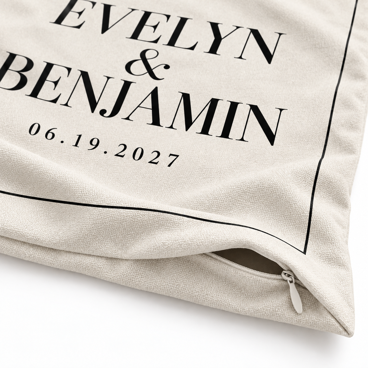 Ivory Editorial personalized wedding pillow cover - detail