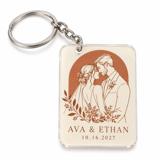 Terracotta Line Art personalized acrylic wedding keychain - hero