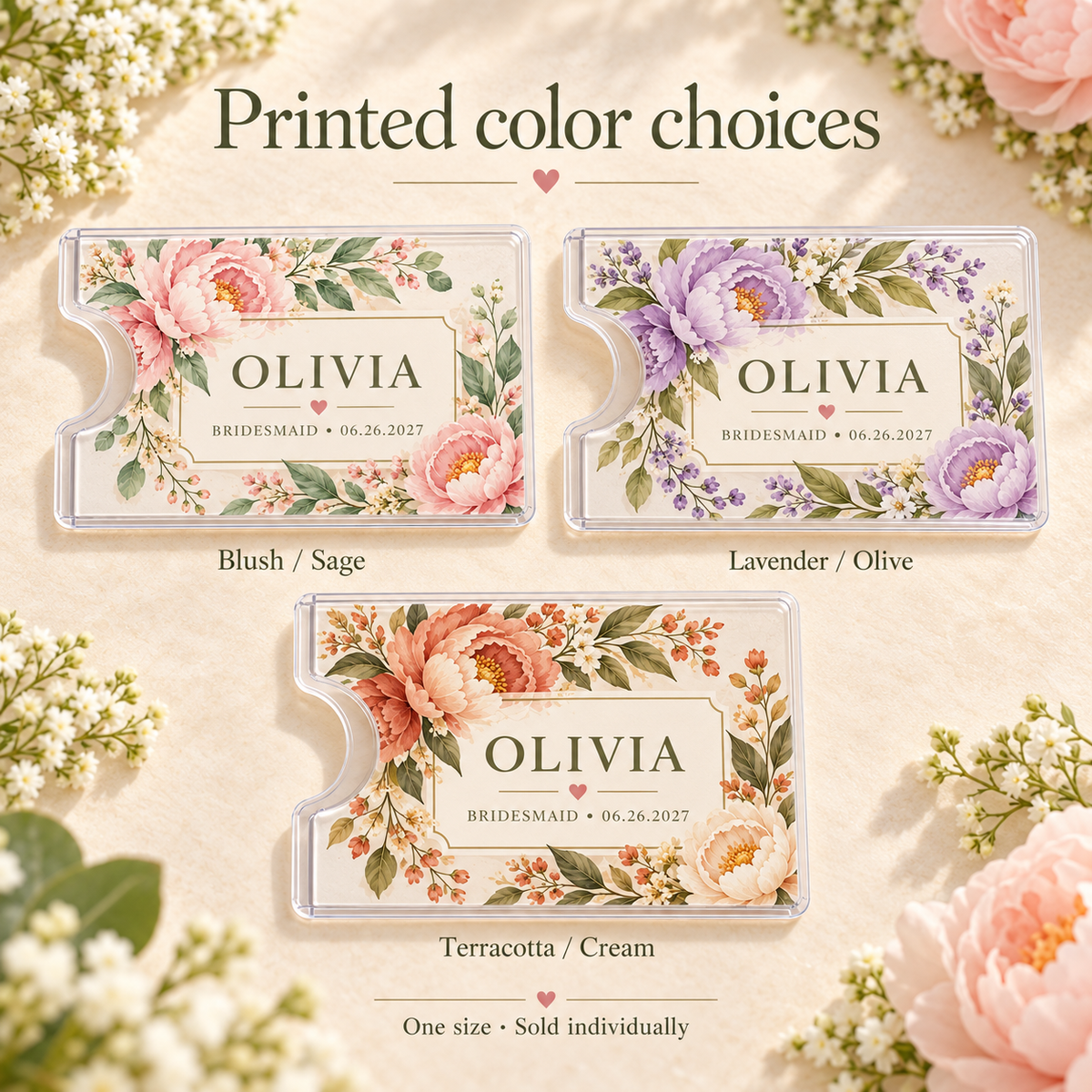 Garden Bridesmaid Card Sleeve; color options. One Day for Lifetime