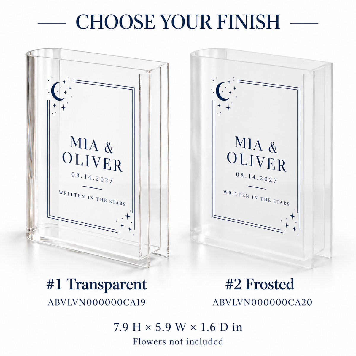 Starry Night personalized acrylic book vase - finish options