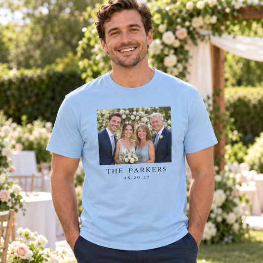 Family Wedding Photo Personalized Printed T-Shirt; hero. One Day for Lifetime