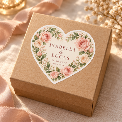 Blush Rose Heart personalized wedding sticker - favor box