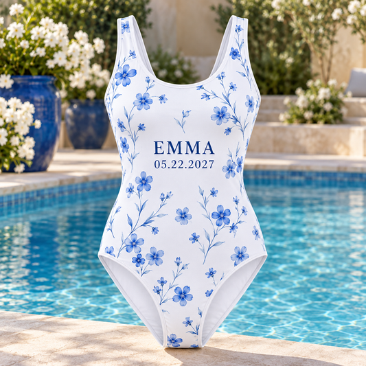 Blue Meadow Personalized One-Piece Swimsuit; hero. One Day for Lifetime