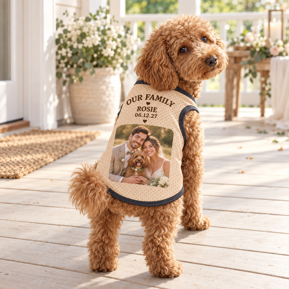 Our Family Photo Pet Jersey; lifestyle context. One Day for Lifetime