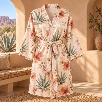 Desert Bloom Personalized Satin Robe; hero. One Day for Lifetime