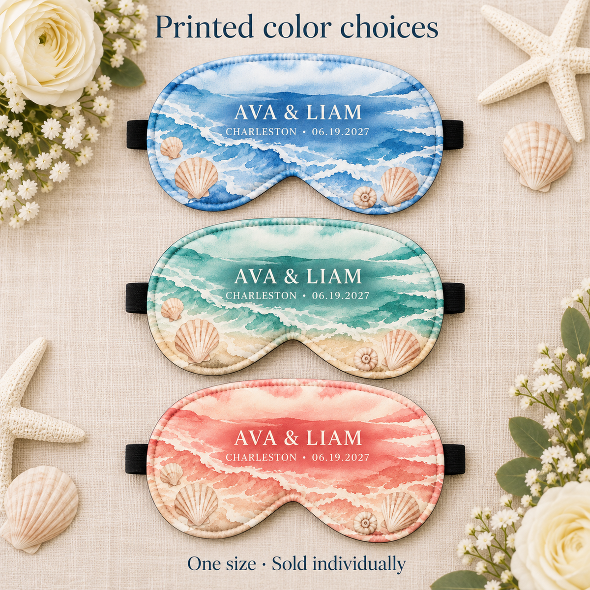 Coastal Honeymoon Sleep Mask; color options. One Day for Lifetime