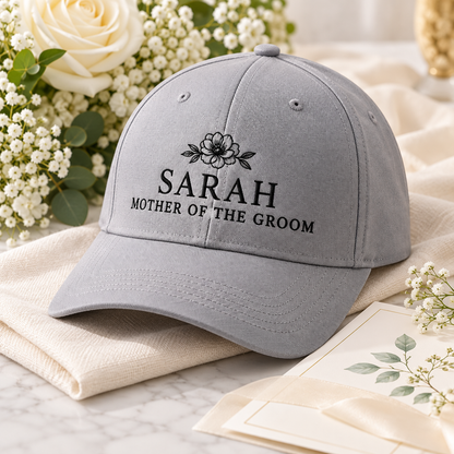 Mother of the Groom Embroidered Cap; detail. One Day for Lifetime