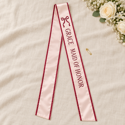 Bow Maid of Honor Satin Sash; hero. One Day for Lifetime