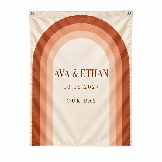 Terracotta Arches personalized wedding house flag - product hero