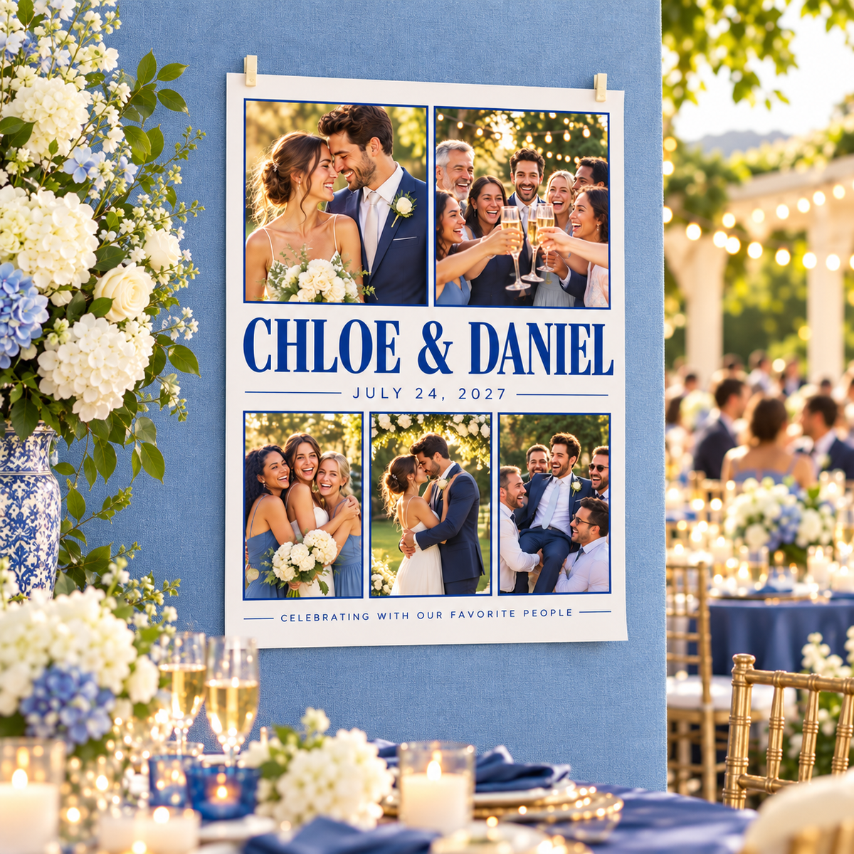 Celebration Mosaic Personalized Wedding Poster; venue context. One Day for Lifetime