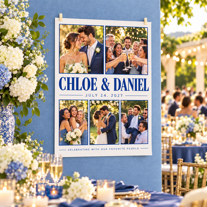 Celebration Mosaic Personalized Wedding Poster; venue context. One Day for Lifetime