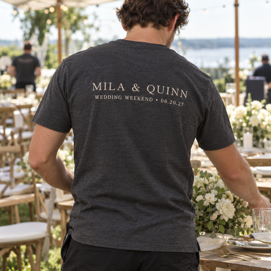 Wedding Weekend Team Embroidered T-Shirt; hero. One Day for Lifetime