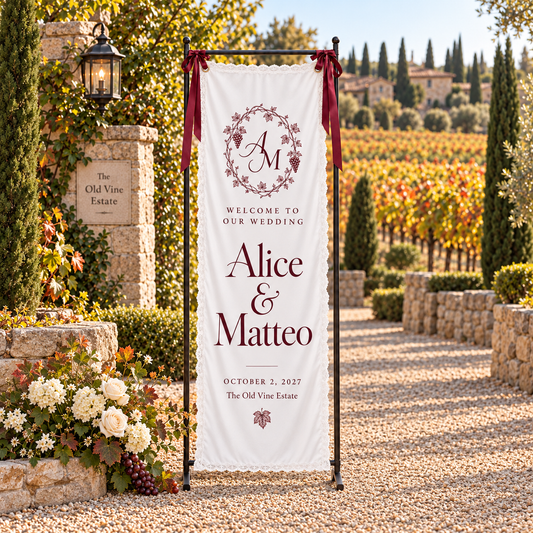 The Vineyard Gathering | Personalized Lace Wedding Banner - hero