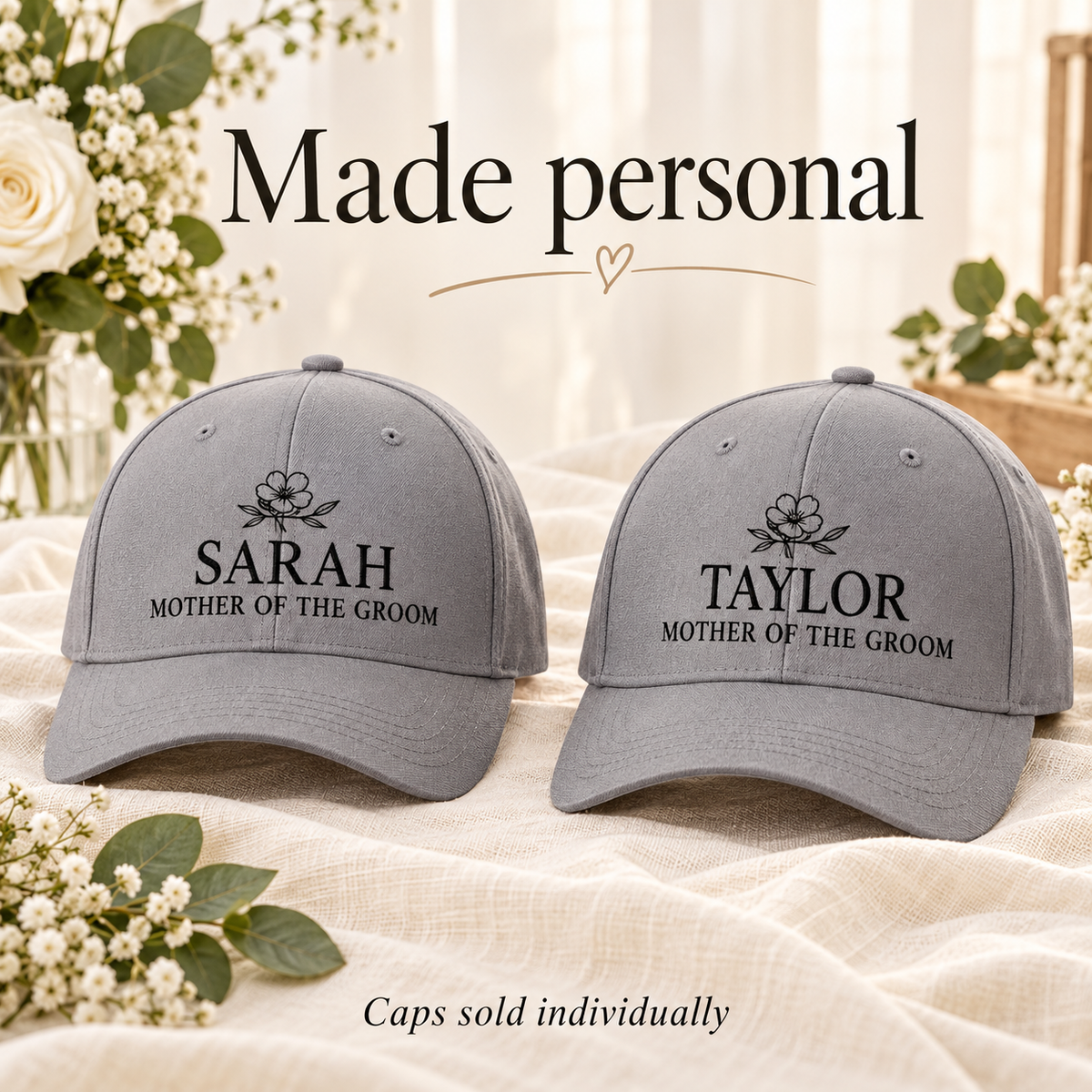 Mother of the Groom Embroidered Cap; name options. One Day for Lifetime