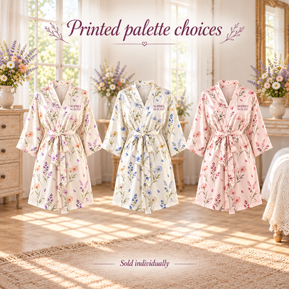Wildflower Morning Personalized Satin Robe; artwork palettes. One Day for Lifetime
