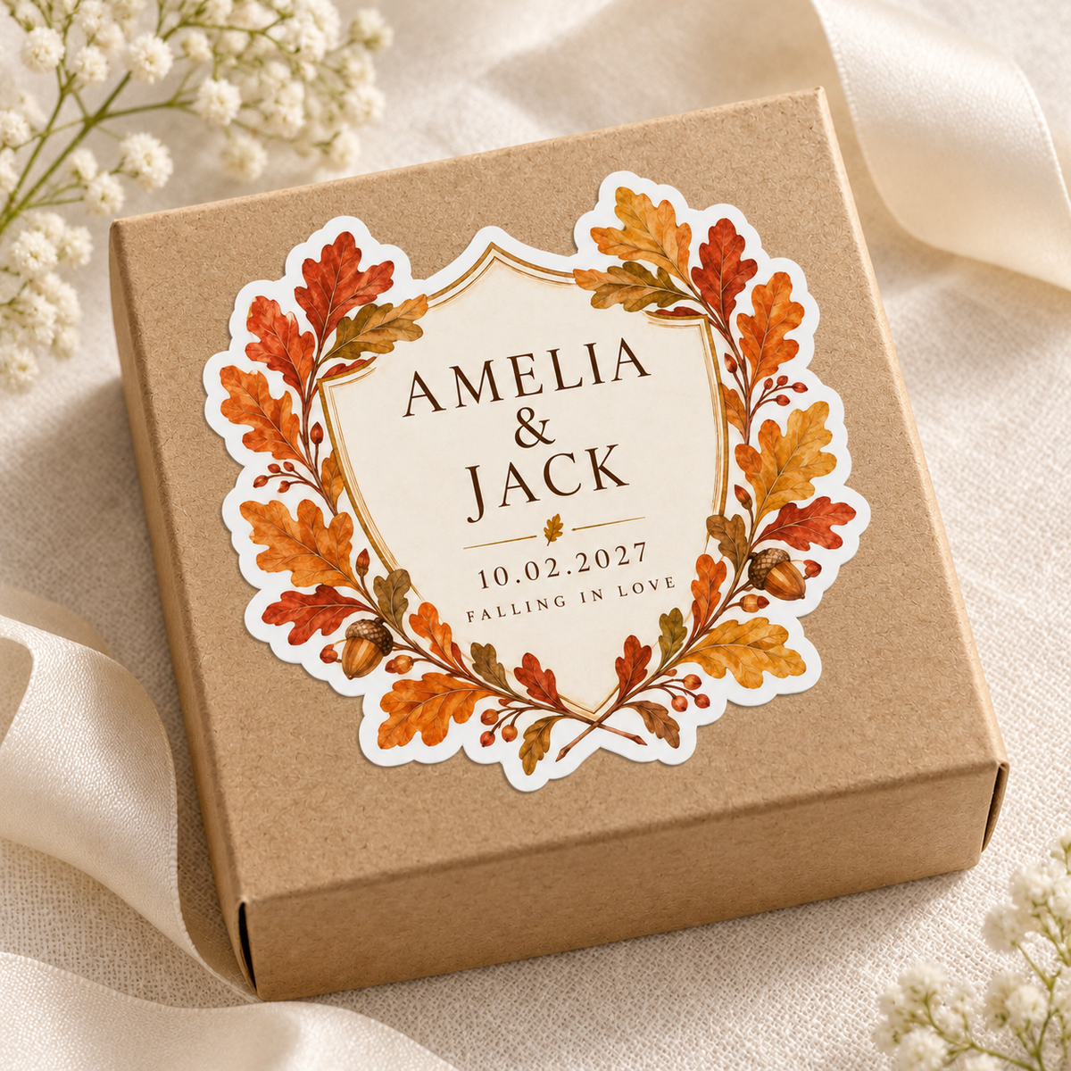 Autumn Leaf personalized wedding sticker - favor box