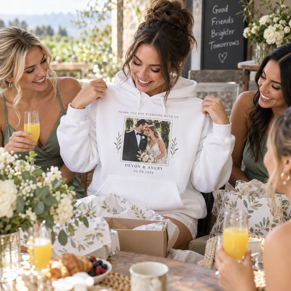Newlywed Thank You Hoodie; lifestyle context. One Day for Lifetime