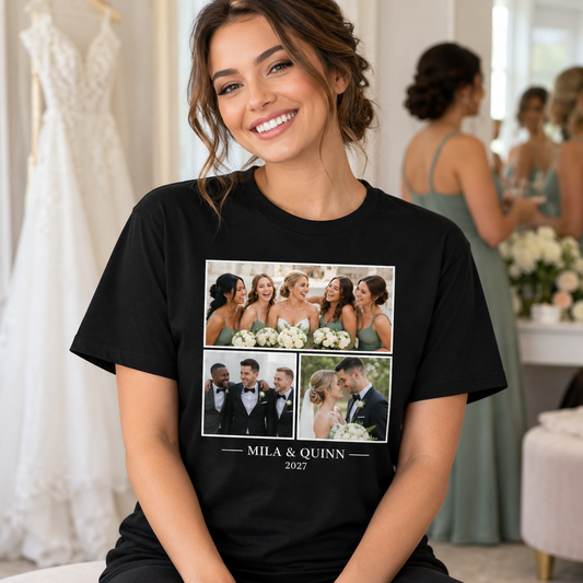 Wedding Party Photo Grid Personalized Printed T-Shirt; hero. One Day for Lifetime