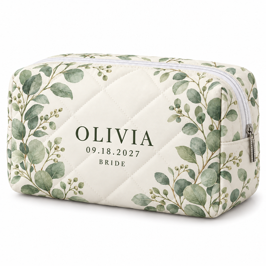 Sage Eucalyptus quilted makeup pouch - hero