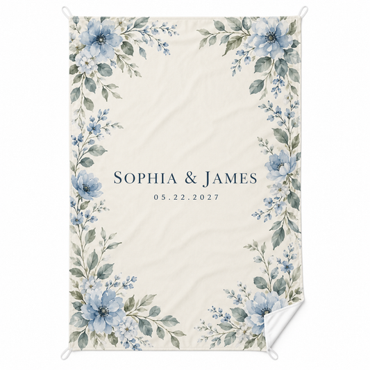 Dusty Blue Floral personalized sand-proof beach blanket - hero