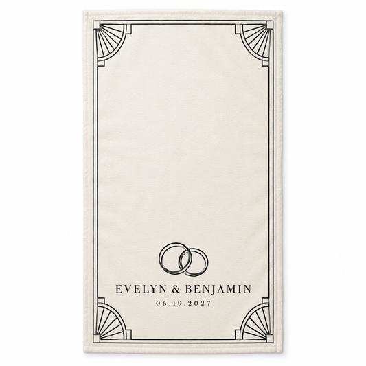 Ivory Black Art Deco personalized wedding hand towel - hero