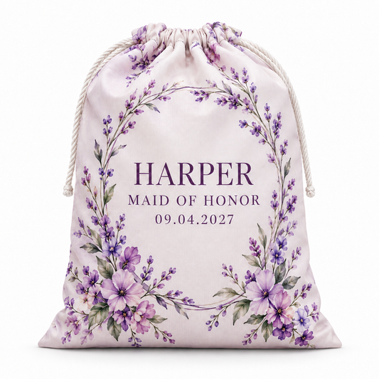 Lilac Flowers personalized drawstring gift bag - hero