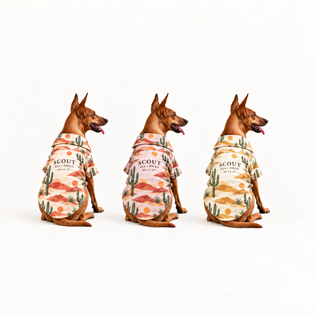Desert Destination Pet Hawaiian Shirt; colorway variants. One Day for Lifetime