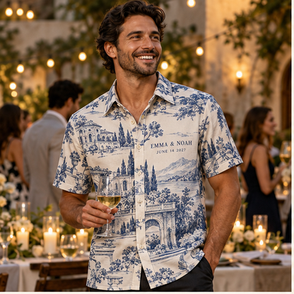 Venue Blueprint Short Sleeve Button-Down Shirt; lifestyle context. One Day for Lifetime