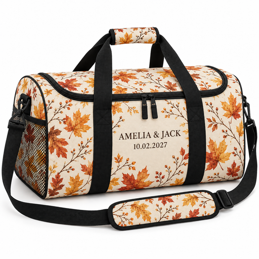 Amber Autumn Leaves personalized travel duffel bag - hero