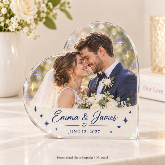 Starlit Wedding Portrait | Personalized Hologram Photo Plaque - front